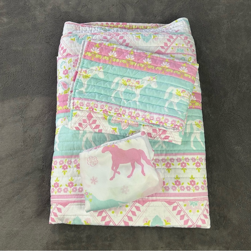 Rod’s True Western Pink Comforter Blanket Horses Pillow Case Sham Bedding Set